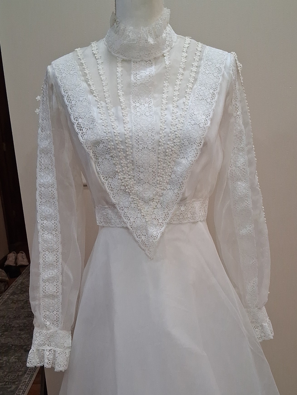 Vintage 1970's Edwardian/ Victorian Revival Style Wedding Gown